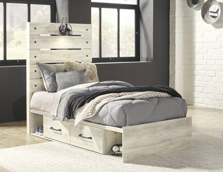 Cambeck Twin Panel Bed with 4 Storage Drawers with Dresser in Whitewash from Ashley - Luna Furniture