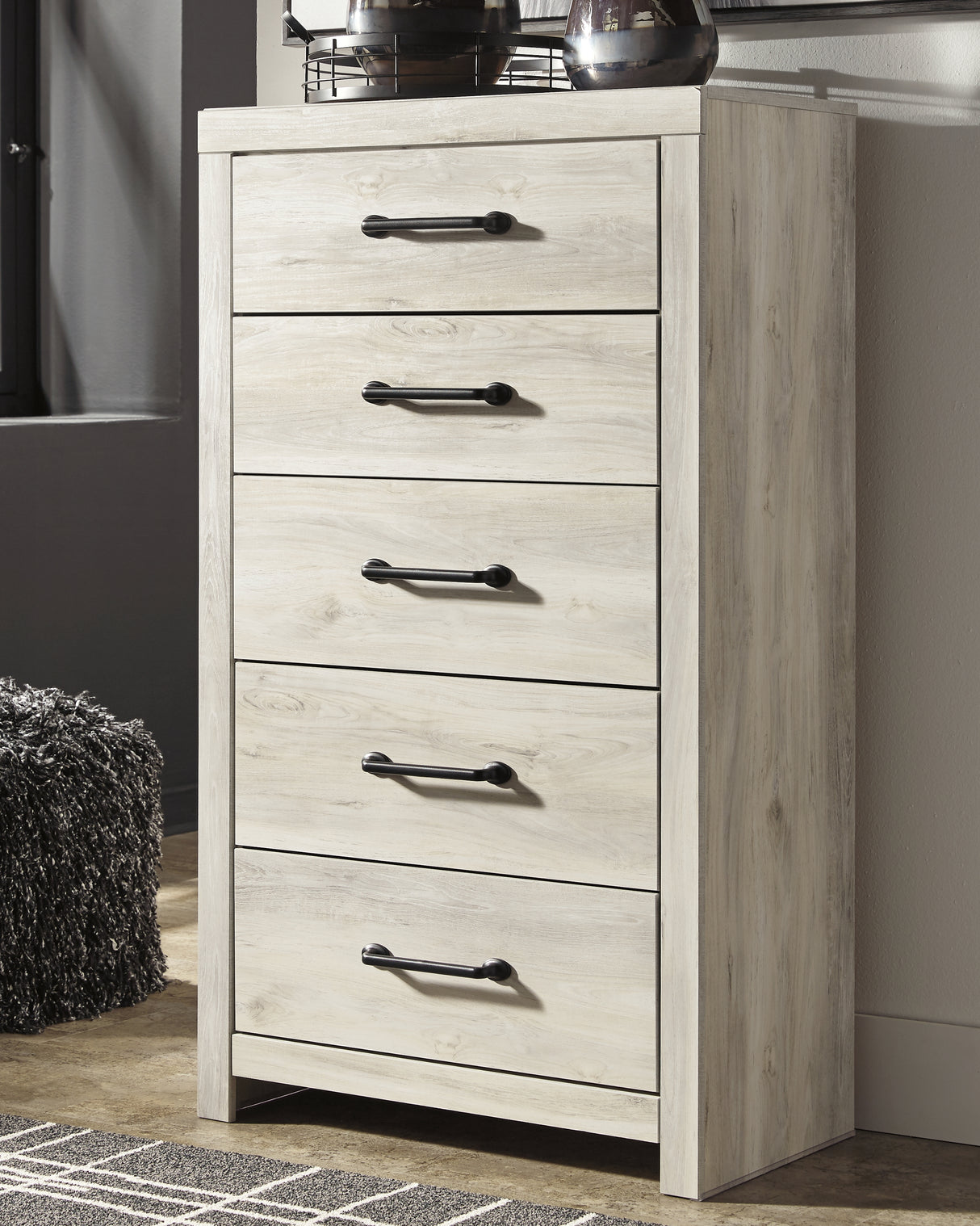 Cambeck Twin Panel Bed with Mirrored Dresser and Chest in Whitewash from Ashley - Luna Furniture