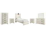 Cambeck Twin Panel Bed with Mirrored Dresser, Chest and 2 Nightstands in Whitewash from Ashley - Luna Furniture