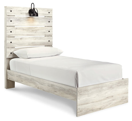 Cambeck Twin Panel Bed with Mirrored Dresser, Chest and 2 Nightstands in Whitewash from Ashley - Luna Furniture