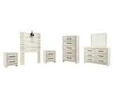 Cambeck Twin Panel Headboard Bed with Mirrored Dresser, Chest and 2 Nightstands in Whitewash from Ashley - Luna Furniture