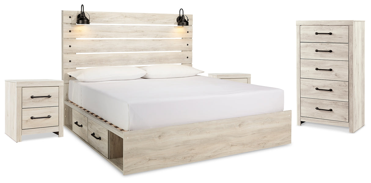 Cambeck Whitewash King Panel Bed with Storage, Chest and 2 Nightstands from Ashley - Luna Furniture
