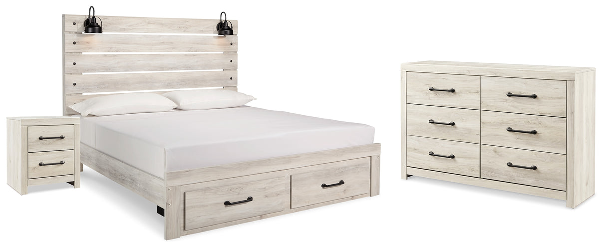 Cambeck Whitewash King Panel Storage Bed, Dresser and Nightstand from Ashley - Luna Furniture