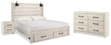 Cambeck Whitewash King Panel Storage Bed, Dresser and Nightstand from Ashley - Luna Furniture