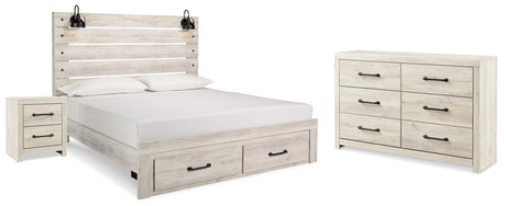 Cambeck Whitewash King Panel Storage Bed, Dresser and Nightstand from Ashley - Luna Furniture
