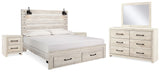 Cambeck Whitewash King Storage Bed, 2 Dressers, Mirror, and 2 Nightstands from Ashley - Luna Furniture