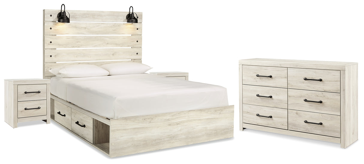 Cambeck Whitewash Queen Panel Bed with Storage, Dresser and 2 Nightstands from Ashley - Luna Furniture