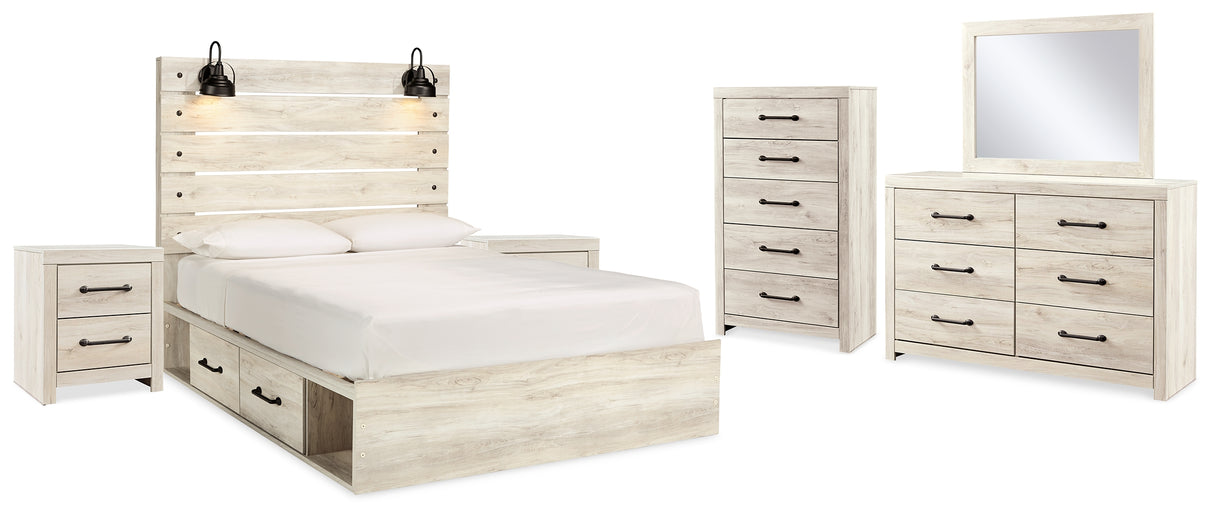 Cambeck Whitewash Queen Panel Storage Bed, Dresser, Mirror, 2 Chests and 2 Nightstands from Ashley - Luna Furniture