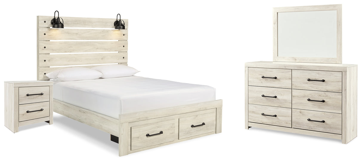 Cambeck Whitewash Queen Panel Storage Bed, Dresser, Mirror and Nightstand from Ashley - Luna Furniture