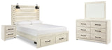 Cambeck Whitewash Queen Panel Storage Bed, Dresser, Mirror and Nightstand from Ashley - Luna Furniture