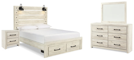 Cambeck Whitewash Queen Panel Storage Bed, Dresser, Mirror and Nightstand from Ashley - Luna Furniture