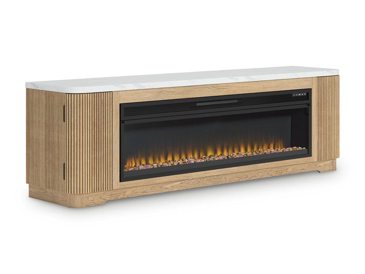 Camdill Light Brown 80" TV Stand with Electric Fireplace from Ashley Furniture - Luna Furniture