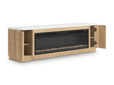 Camdill Light Brown 80" TV Stand with Electric Fireplace from Ashley Furniture - Luna Furniture