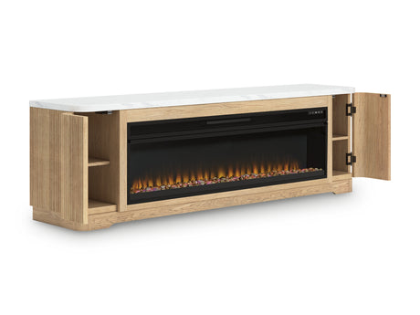 Camdill Light Brown 80" TV Stand with Electric Fireplace from Ashley Furniture - Luna Furniture