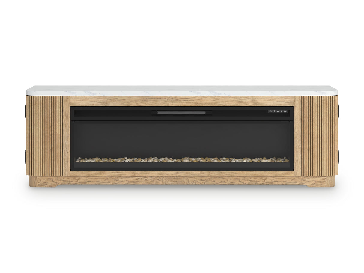 Camdill Light Brown 80" TV Stand with Electric Fireplace from Ashley Furniture - Luna Furniture
