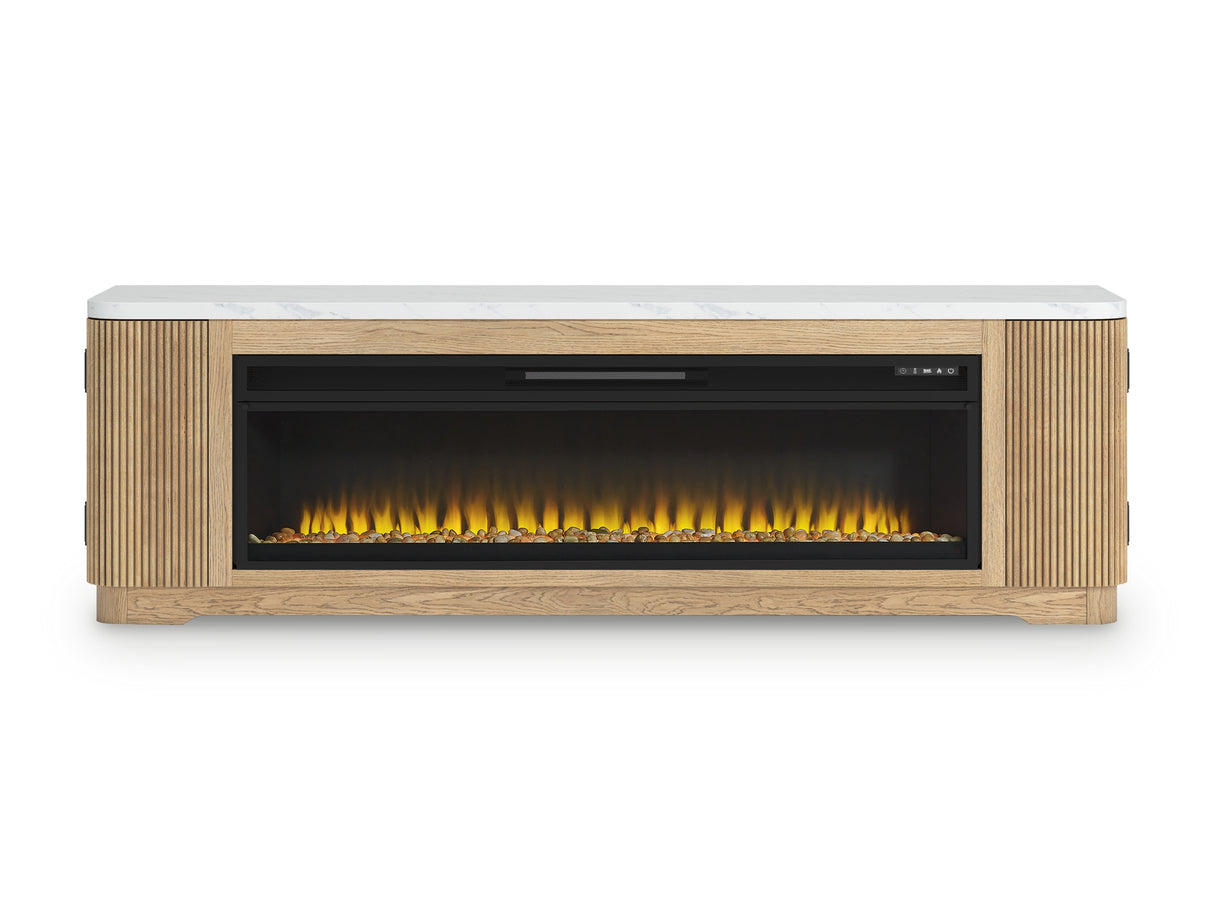 Camdill Light Brown 80" TV Stand with Electric Fireplace from Ashley Furniture - Luna Furniture