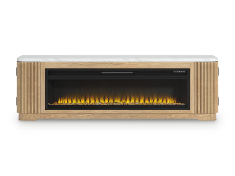 Camdill Light Brown 80" TV Stand with Electric Fireplace from Ashley Furniture - Luna Furniture