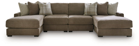 Camellia-Court Coffee 4-Piece Double Chaise Sectional from Ashley Furniture - Luna Furniture