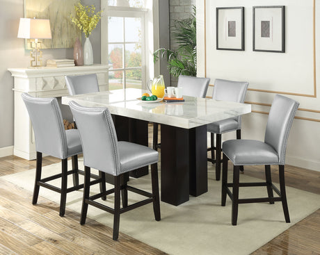 Camila 7 Piece Rectangular White Marble Top Counter Dining Set(Counter Table & 6 Counter Chairs) from Steve Silver - Luna Furniture
