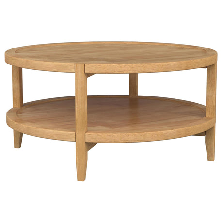 Camillo Round Solid Wood Coffee Table with Shelf Maple Brown - 709698