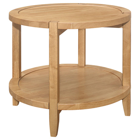 Camillo Round Solid Wood End Table with Shelf Maple Brown - 709697
