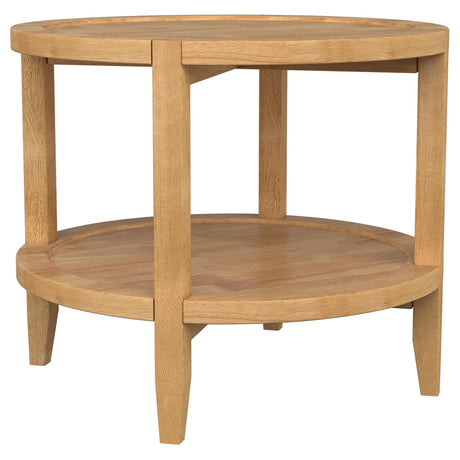 Camillo Round Solid Wood End Table with Shelf Maple Brown - 709697