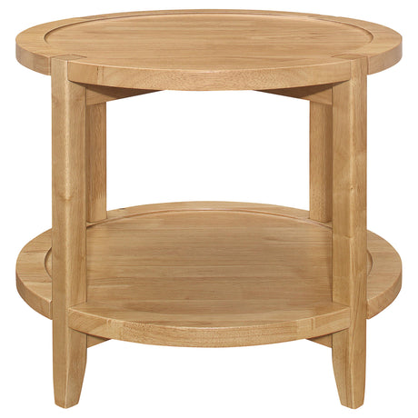 Camillo Maple Brown Round Solid Wood End Table with Shelf from Coaster - Luna Furniture