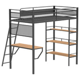 Campus Matte Black 3-Shelf Metal Twin Workstation Loft Bed from Coaster - Luna Furniture