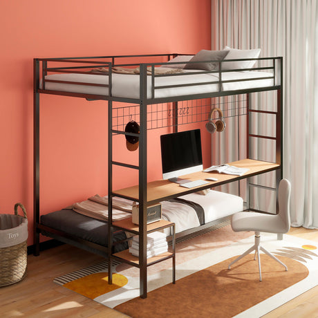 Campus Matte Black Metal Full Over Twin Workstation Bunk Bed from Coaster - Luna Furniture