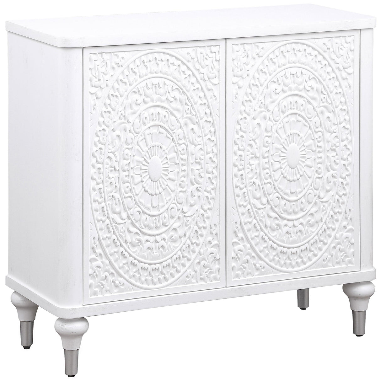 Cardella Distressed White 2-Door Mandala Accent Cabinet from Coaster - Luna Furniture