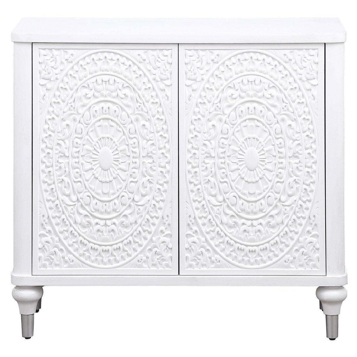 Cardella Distressed White 2-Door Mandala Accent Cabinet from Coaster - Luna Furniture