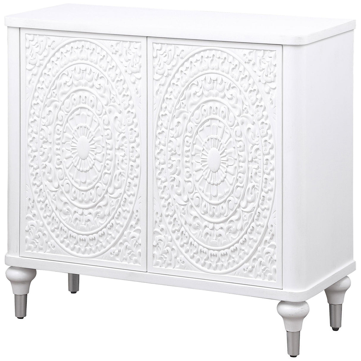 Cardella Distressed White 2-Door Mandala Accent Cabinet from Coaster - Luna Furniture