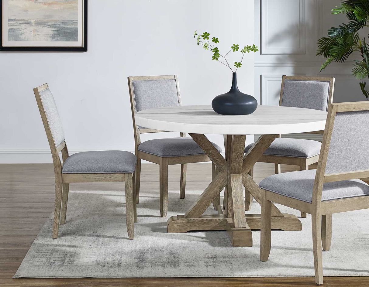 Carena Wheat/Gray Round Marble Top Dining Room Set from Steve Silver - Luna Furniture
