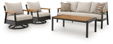 Carmel Highlands Dark Brown Outdoor Sofa/Chairs/Table (Set of 4) from Ashley Furniture - Luna Furniture