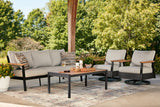 Carmel Highlands Dark Brown Outdoor Sofa/Chairs/Table (Set of 4) from Ashley Furniture - Luna Furniture