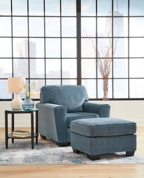 Cashton Chair and Ottoman in Blue from Ashley - Luna Furniture
