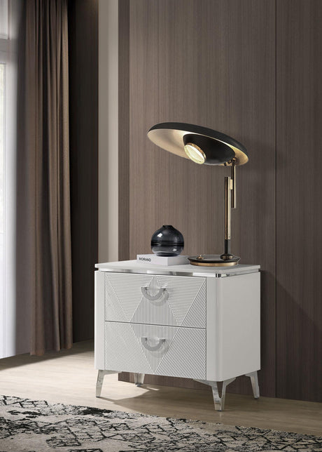 Cassia White High Gloss 2-Drawer Nightstand from Coaster - Luna Furniture