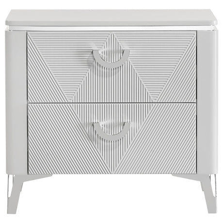 Cassia White High Gloss 2-Drawer Nightstand from Coaster - Luna Furniture