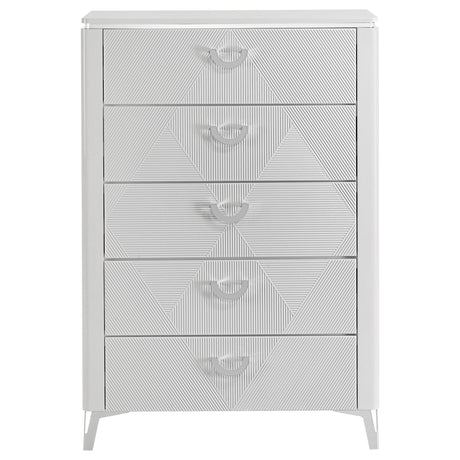 Cassia White High Gloss 5-Drawer Bedroom Chest from Coaster - Luna Furniture