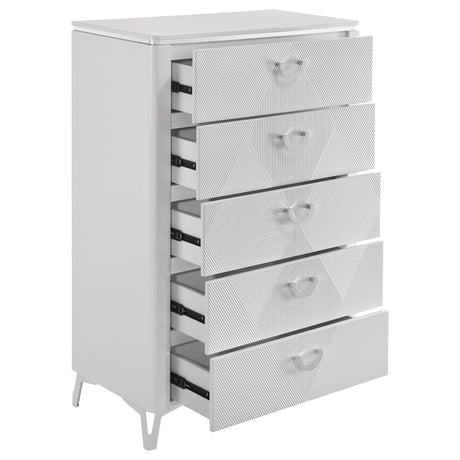 Cassia White High Gloss 5-Drawer Bedroom Chest from Coaster - Luna Furniture
