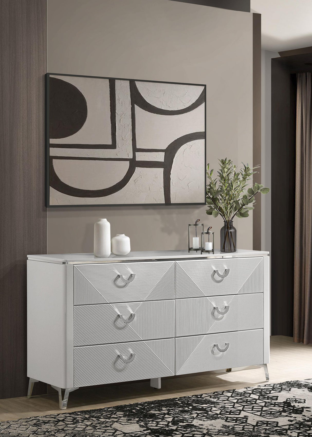 Cassia White High Gloss 6-Drawer Bedroom Dresser from Coaster - Luna Furniture
