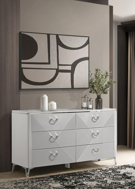 Cassia White High Gloss 6-Drawer Bedroom Dresser from Coaster - Luna Furniture