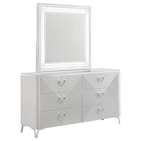 Cassia White High Gloss 6-Drawer Dresser with Mirror from Coaster - Luna Furniture