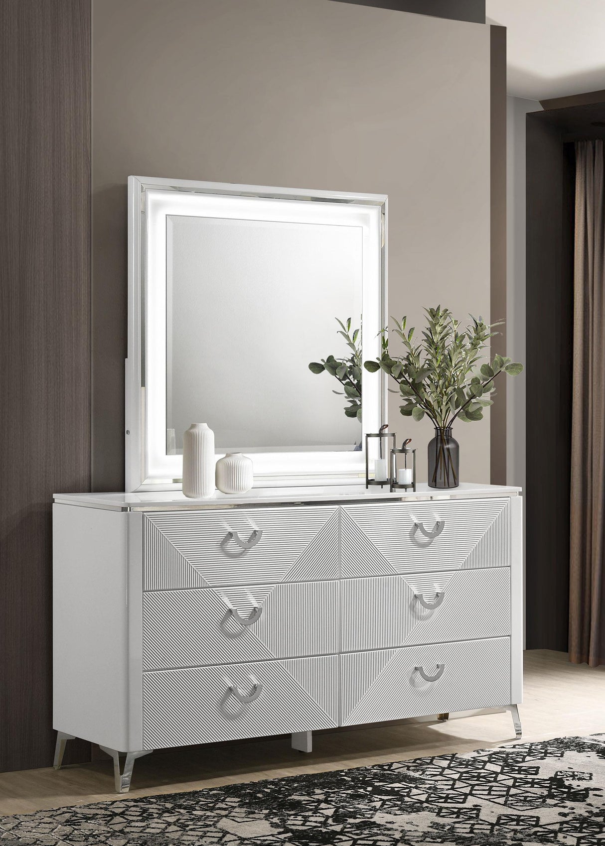 Cassia White High Gloss 6-Drawer Dresser with Mirror from Coaster - Luna Furniture