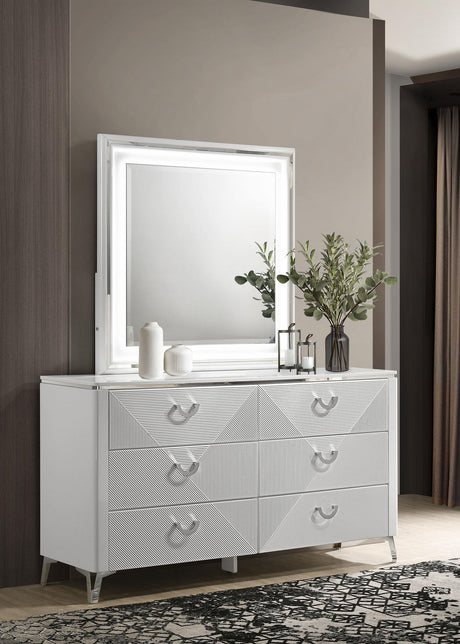 Cassia White High Gloss 6-Drawer Dresser with Mirror from Coaster - Luna Furniture