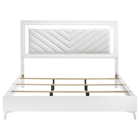 Cassia White High Gloss Eastern King LED Panel Bed from Coaster - Luna Furniture
