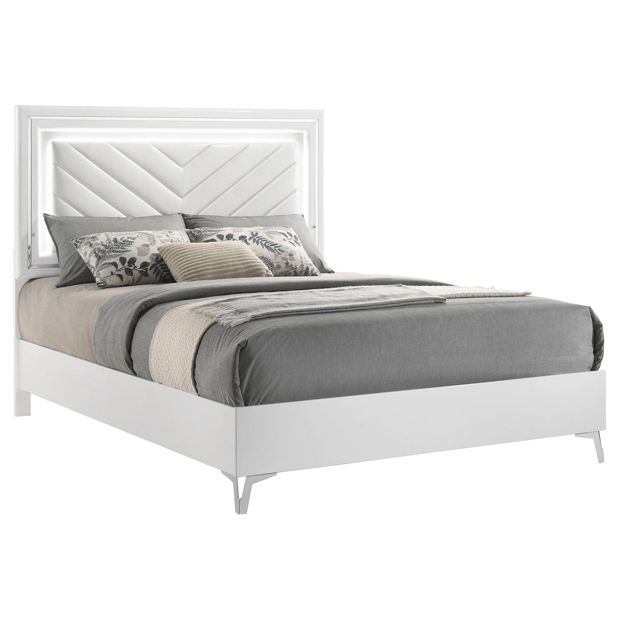 Cassia White High Gloss Queen LED Panel Bed from Coaster - Luna Furniture