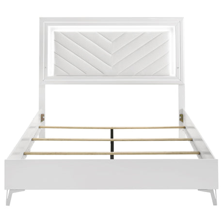 Cassia White High Gloss Queen LED Panel Bed from Coaster - Luna Furniture