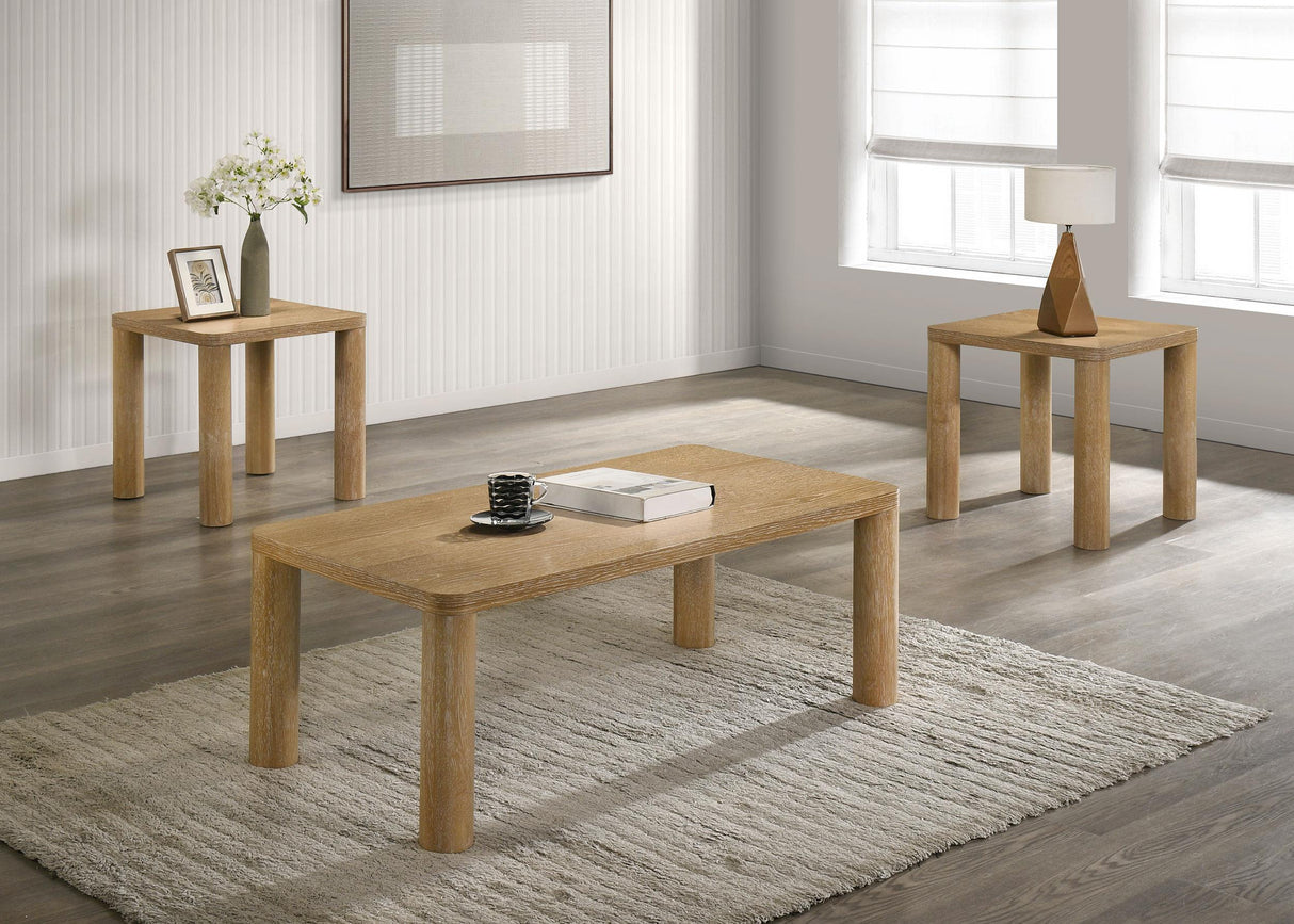 Castlewood Light Oak 3-Piece Cocktail Coffee Table Set from Coaster - Luna Furniture