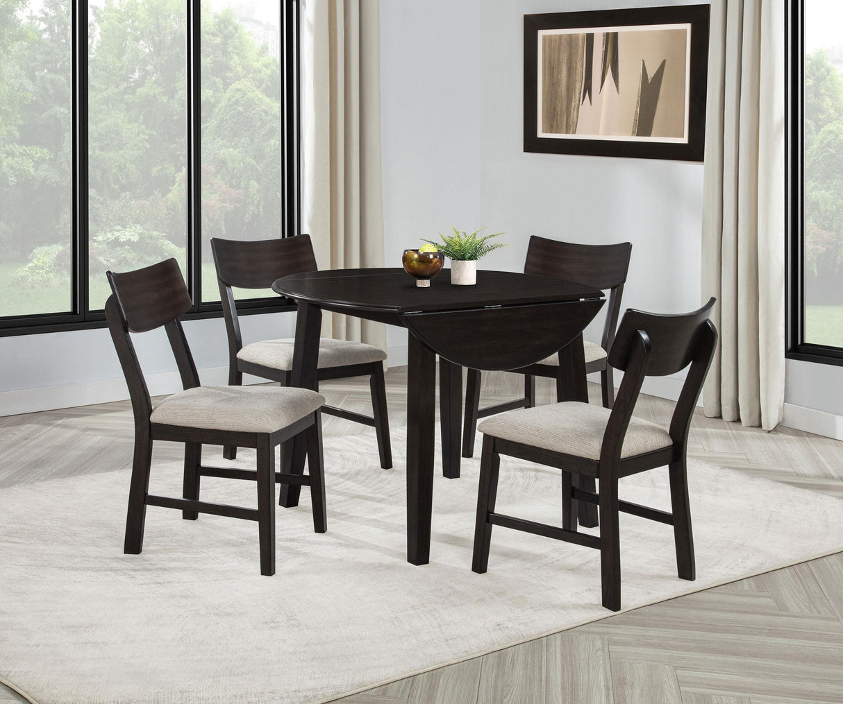 Catley Dark Coffee 5-Piece Round Drop Leaf Dining Set from Coaster - Luna Furniture